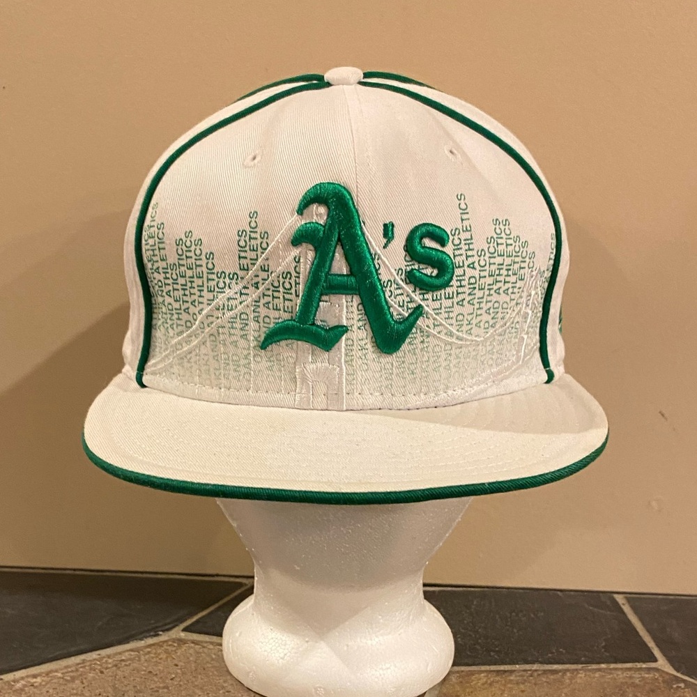 Y2K New Era 59FIFTY Oakland Athletics Embroidered Wordmark Cap White Green 7 5/8 - Picture 1 of 12